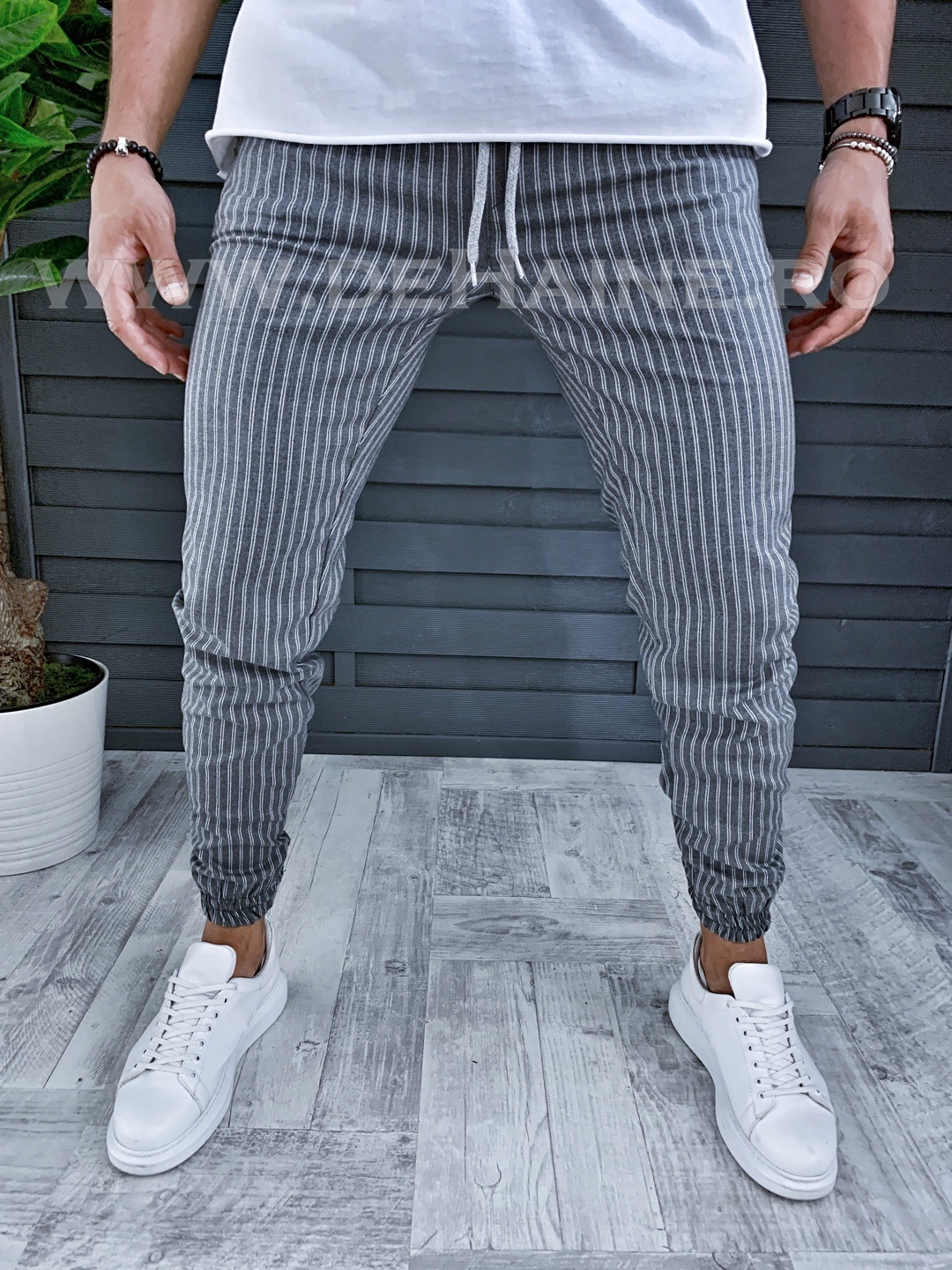 Pantaloni barbati gri inchis casual B1303 O2-2